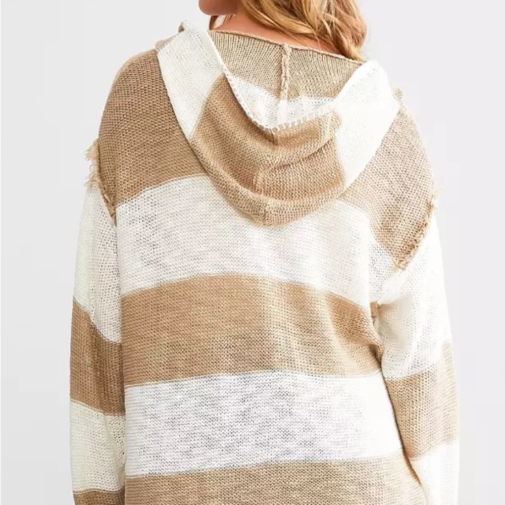 BKE Open Weave Striped Sweater with hood - Picture 3 of 10